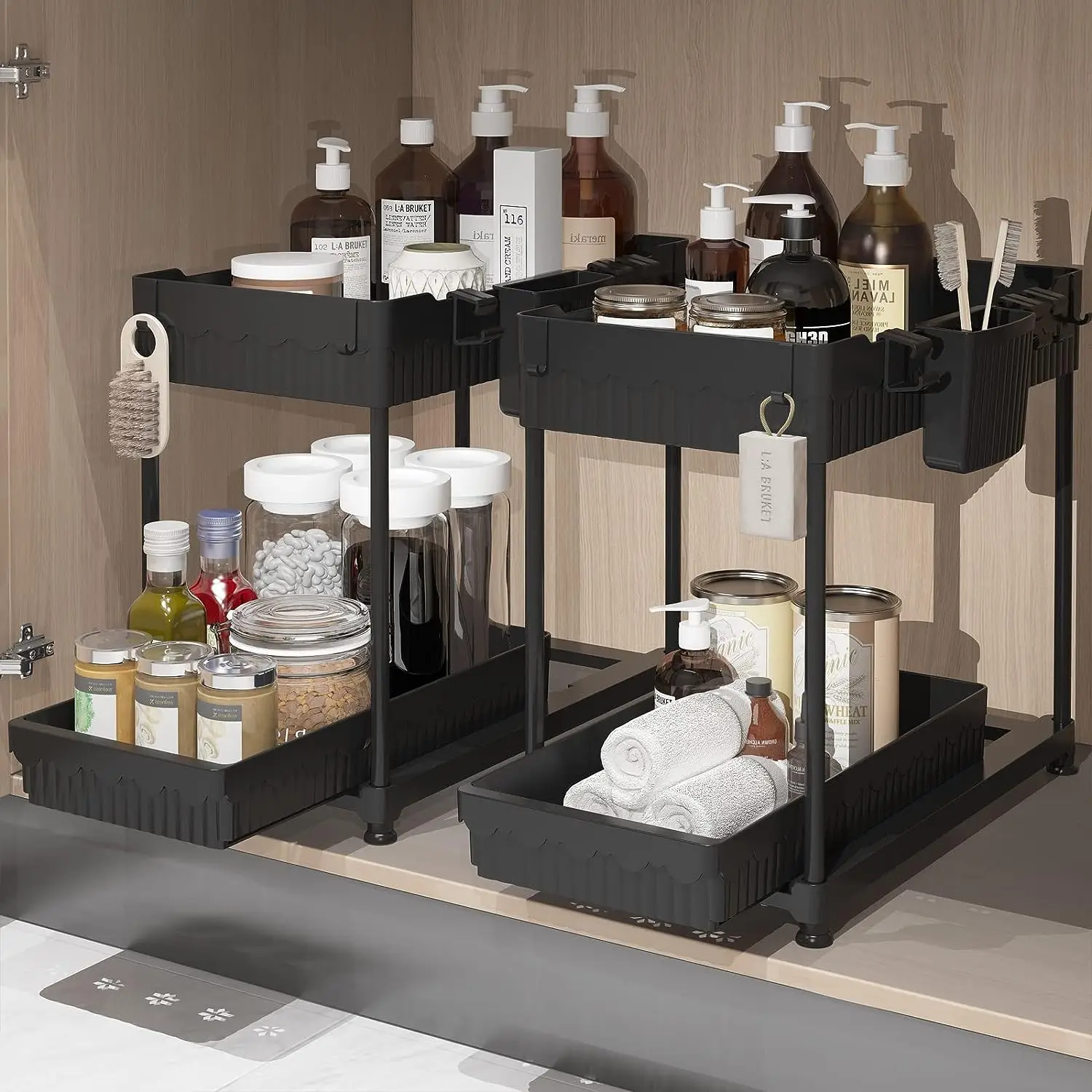 Under Sink Organizers and Storage, 2 Tier Sliding Bathroom organizer,Multi-Use Under Kitchen Cabinet Storage Shelf