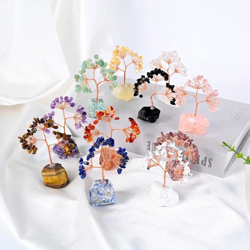 Оптовая продажа драгоценных камней дерево необработанный камень основа ручной работы целебные камни розовый кварц аметист Хрустальное