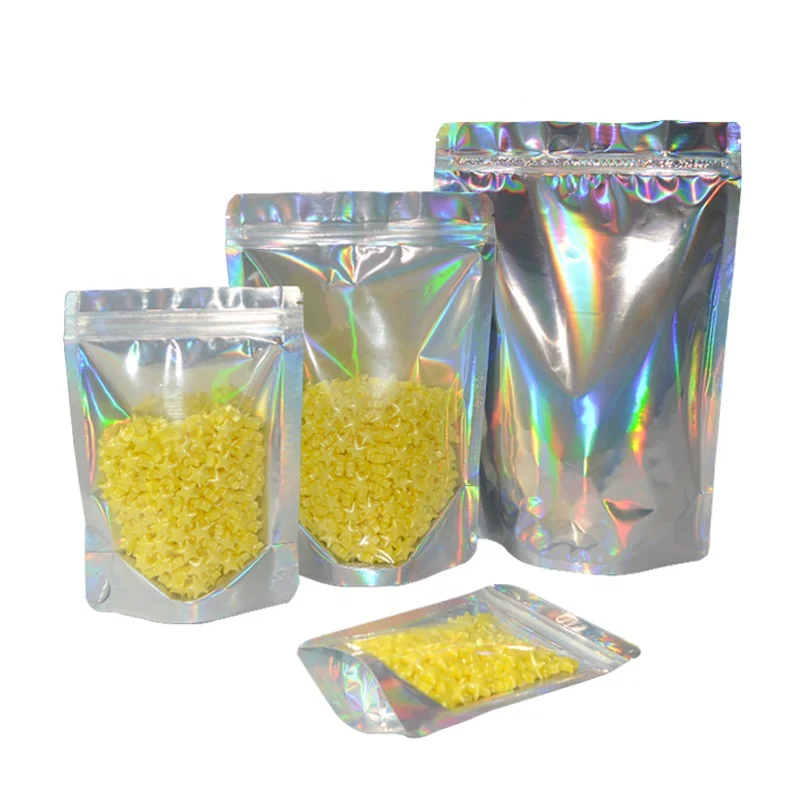 Custom Resealable Zipper Laser Holographic Cosmetic Aluminum Foil  Mylar Bags Holographic Pouches For Eyeshadow Packaging Pouch