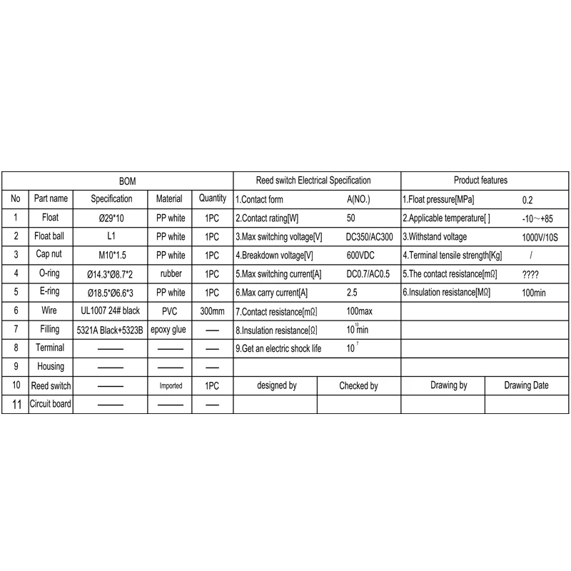 Side Mount PP Magnetic Water Level Water Tank  Float Switch