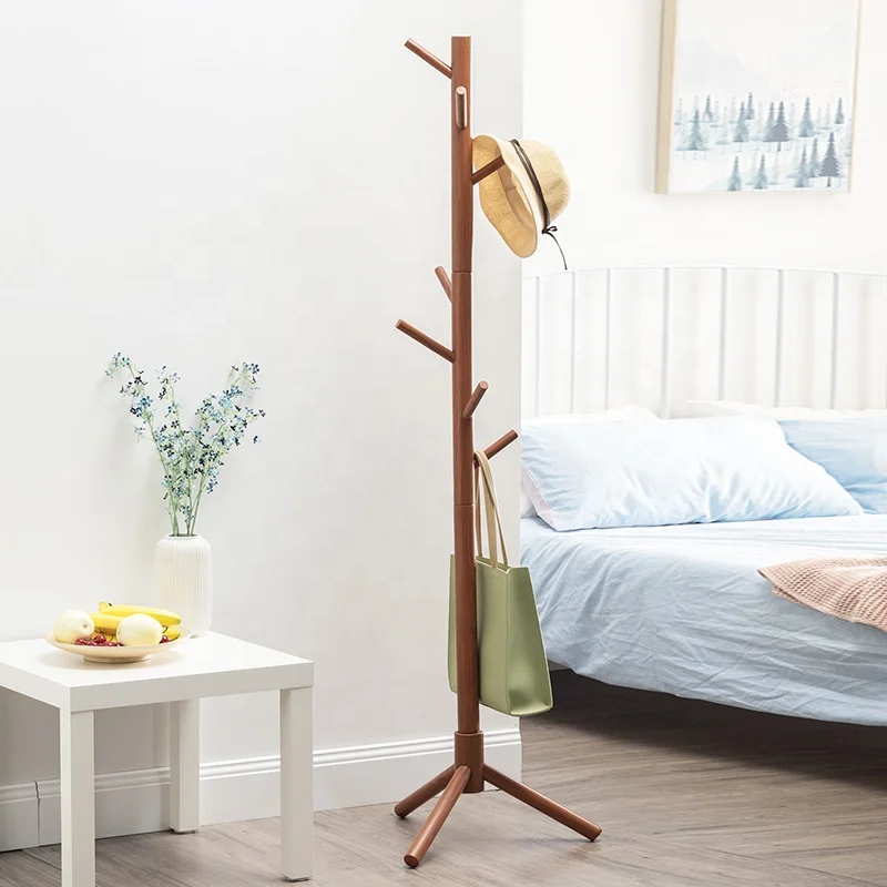 
Haichuan Wooden Coat Rack Free Standing Coat Hat Tree Coat Hanger Holder Stand with Round Base for Clothes 8 Hooks 