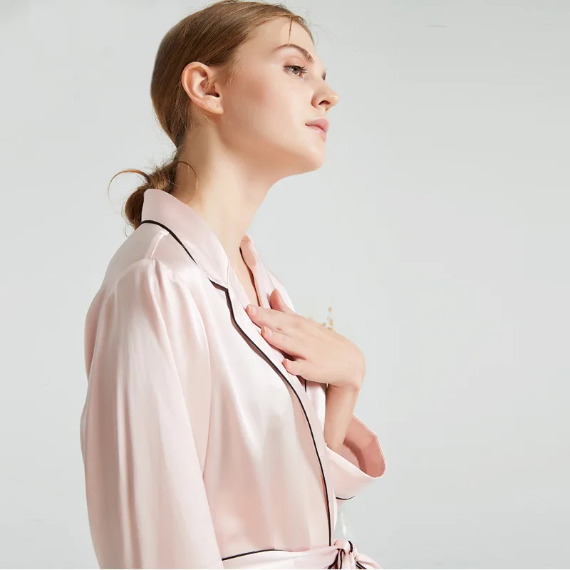 Factory Outlet 19mm Fashion Smooth Women 100% mulberry Silk Soft Nightgown Robe