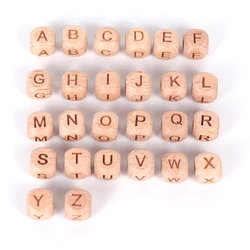 Hot fashion Beech letter beads laser engraved dice Teething beech wood  letter beads