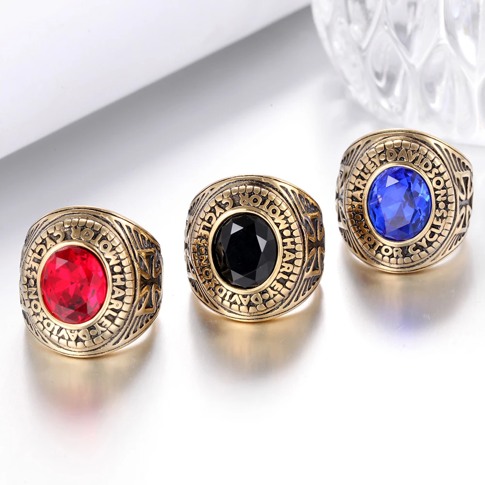 Stainless Steel Gold Plated Maltese Cross Mounted Stone Ring