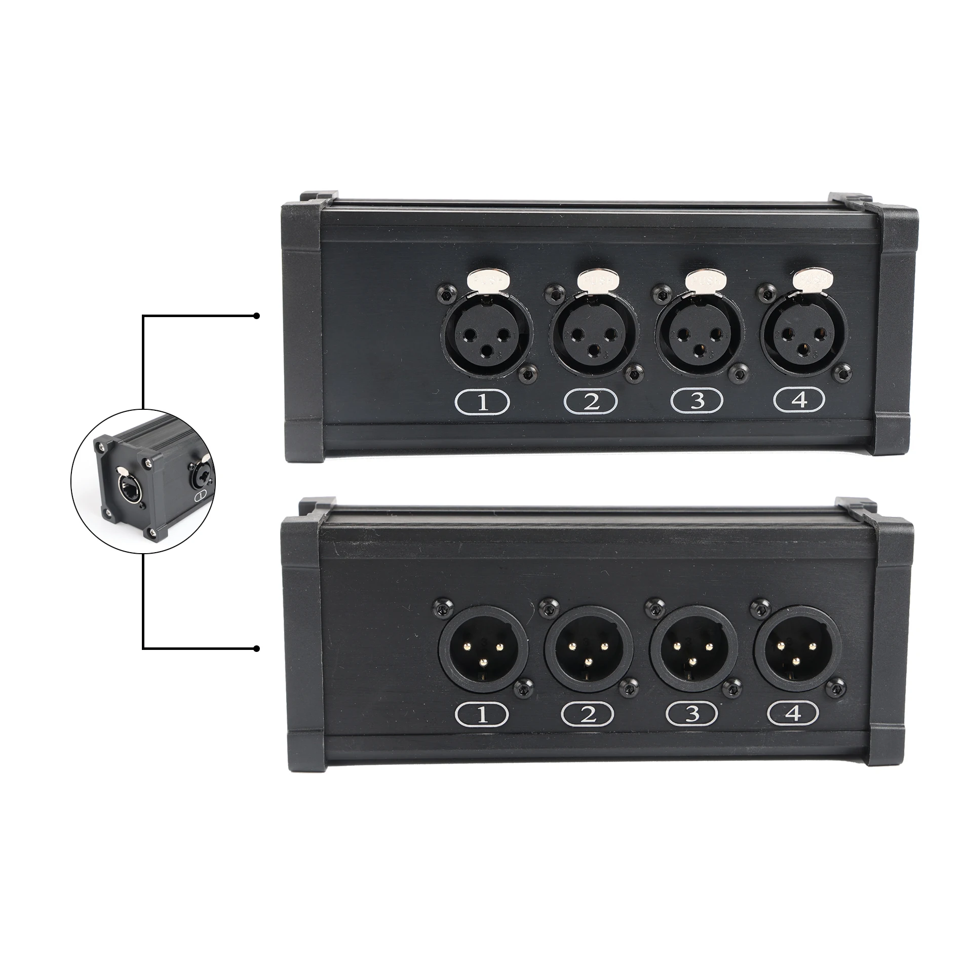 Aluminum Alloy Ethernet Converter DMX RJ45 CAT6 Female To 4 3 Pin XLR Female Connectors Cable Audio Adaptor Signal Extender Box