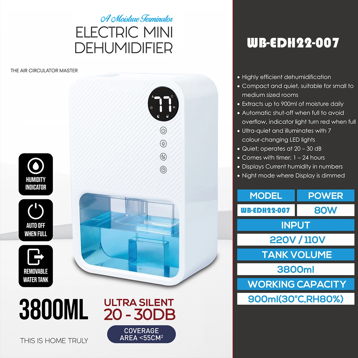 manufacture wholesale LED Display 900ML/D Small mini smart Dehumidifiers Dryer for home  with 3.8L Water tank