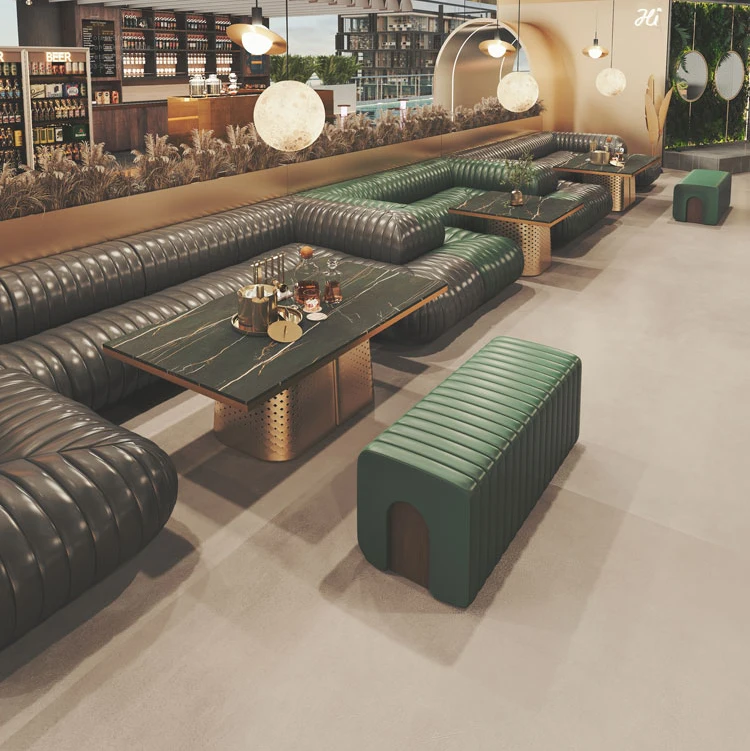 Industrial Retro Fast Food Shop Furniture KTV Club Cafe Rattan Leather Restaurant Sectional Metal Sofa Seating Booth