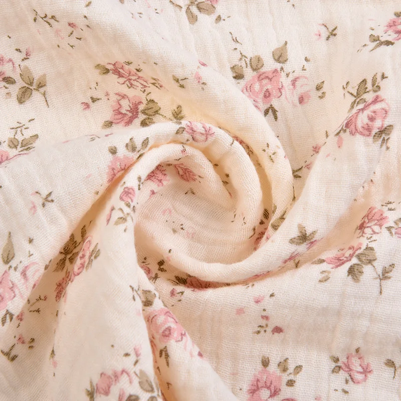 Wholesale high quality custom organic double gauze floral printed muslin cotton 2 layers fabric baby