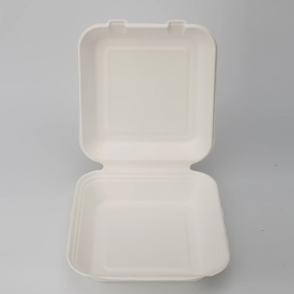 Disposable Biodegradable Compostable Sugarcane Bagasse Pulp Molding Clamshell Fast Food Take away Take Out Packaging Lunch Box