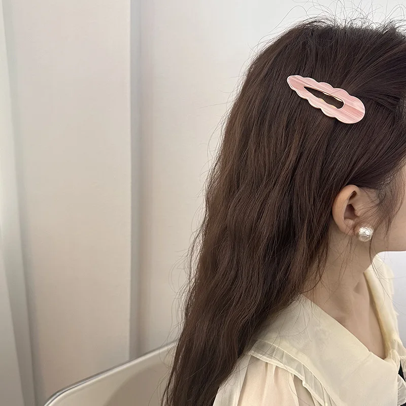Hot selling acrylic acetate hair grip wave shape hair clip marbling color duck hairpin alligator clip for women