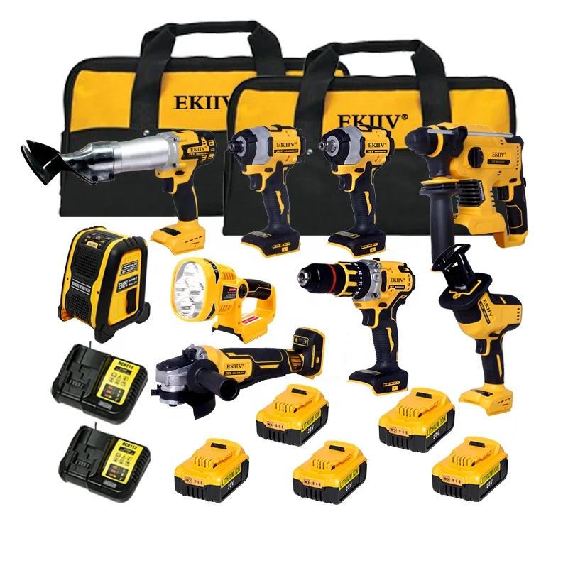 All-In-One Multi Function 9PCs Herramientas Power Tools Combo Kit Cordless Powered 21V Battery Tool Sets
