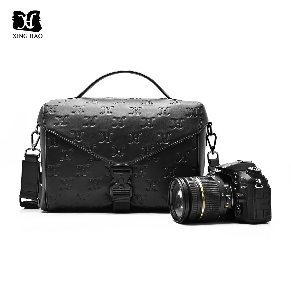 Custom Professional Black Vegan Leather Mirrorless Shoulder Camera Bag for Photography