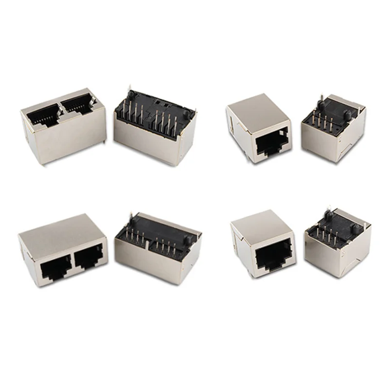 RJ45 Connector Single port no LED RJ 45 with light and spring female connectors 4 Port pcb jack 8P8C With Ethernet Socket