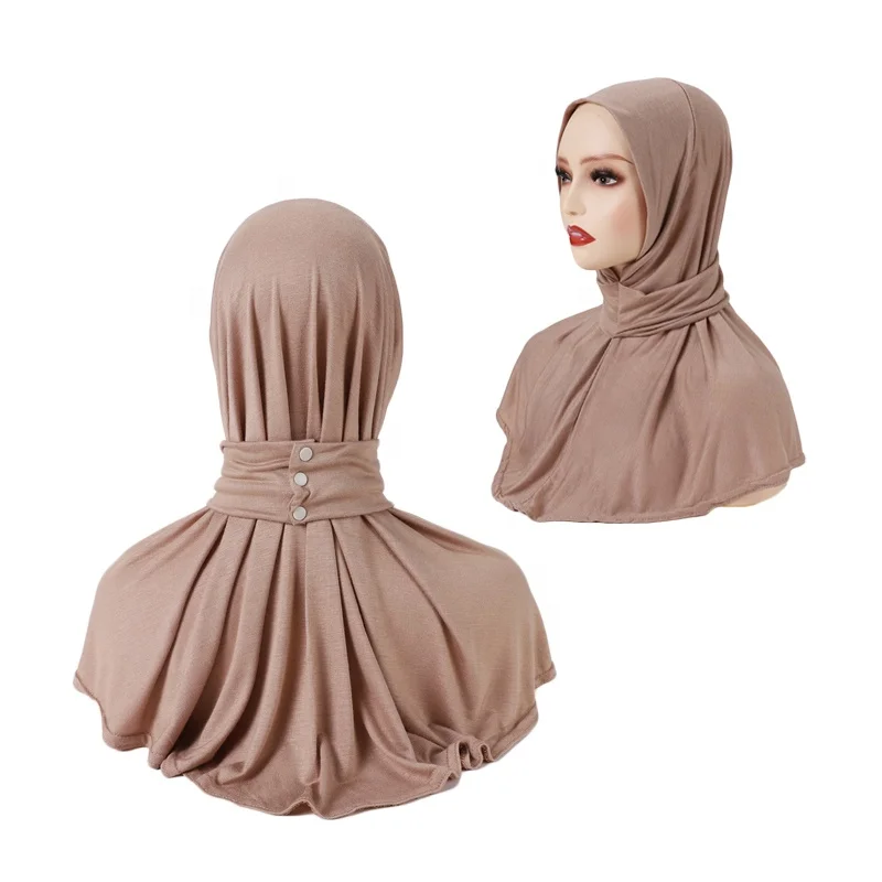 JYL Full Cover Muslim Inner Cap Jersey Turban Islamic Underscarf Instant Hijab With Button Easy To Wear Underscarf