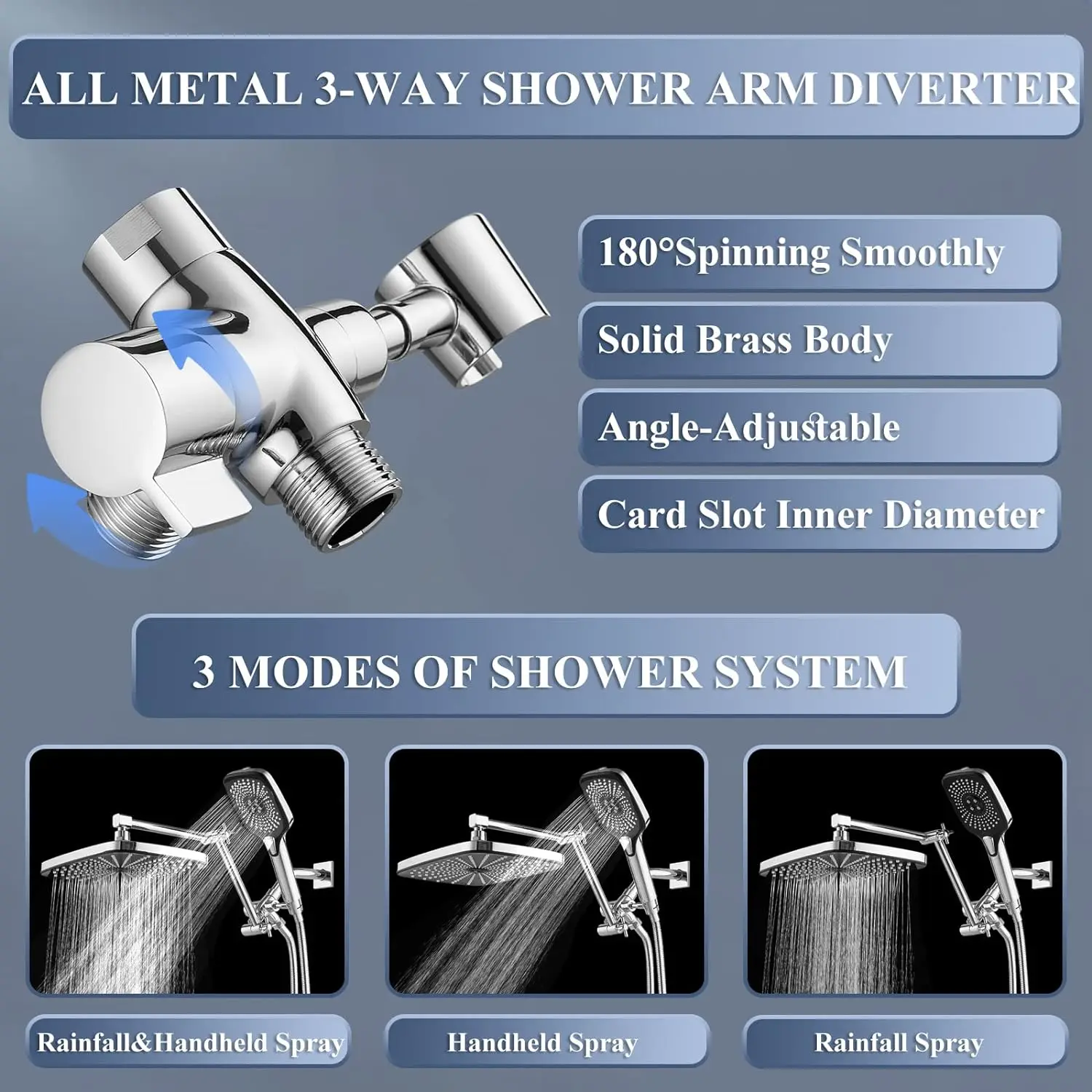 Multifunctional Handheld Spray Chrome Rainfall Bath Shower Set Wall Mount Rainfall Shower Faucet Set With 3-Way Diverter