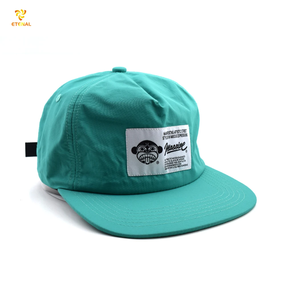 Manufacture Custom Teal Color Running sport five panel camp cap nylon 5 panel hats