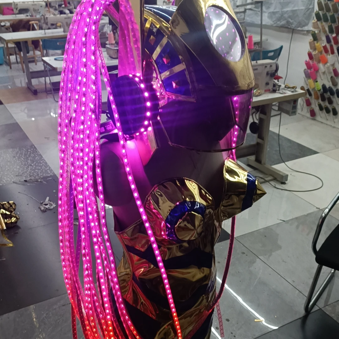 2024  Hot selling!  Party Club stage show costume wig set led light up future technology outfit performance wear