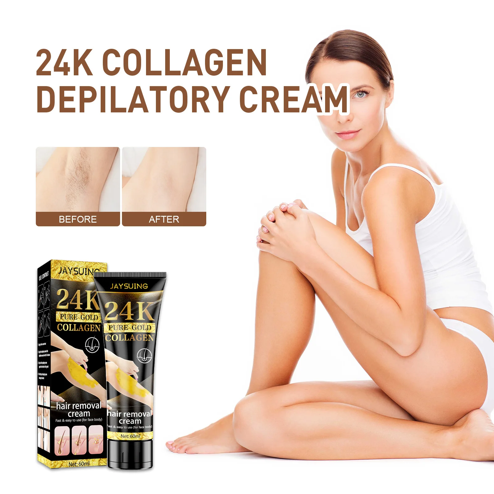 24k gold collagen armpit body natural women hair removal cream