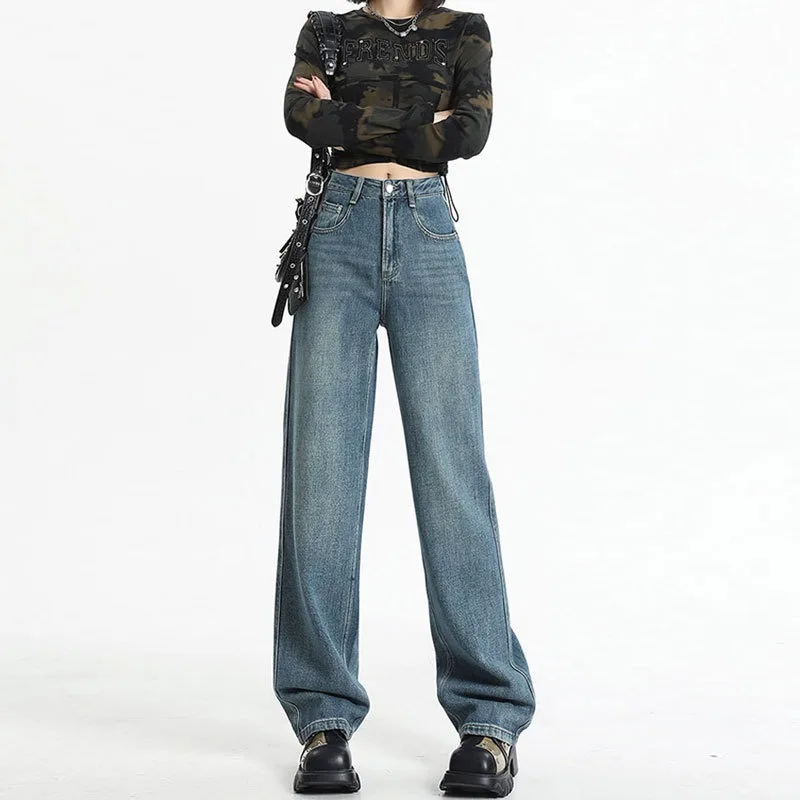 women straight jeans high waist loose versatile pear-shaped narrow version mopping the floor with wide legs and long pants