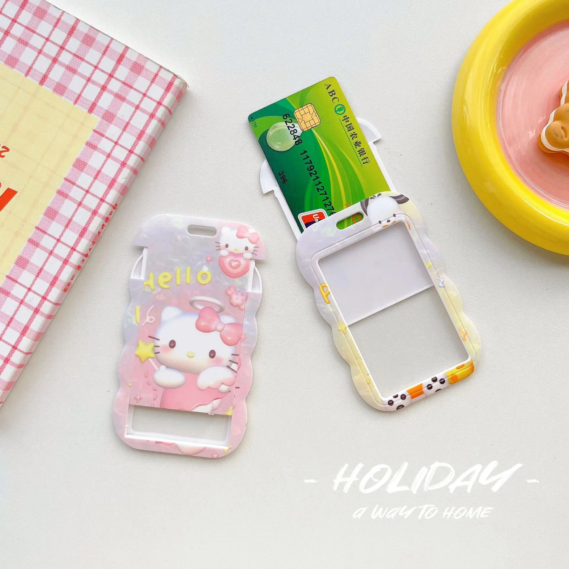 Marble patterned SANRIO long rope hanging neck chest card, student campus card holder, bus and subway Octopus card holder