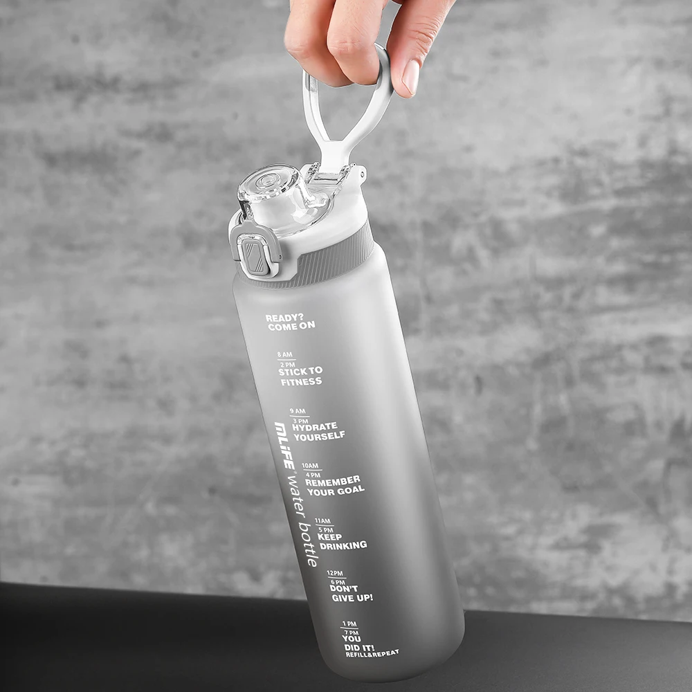 1000ML Motivational Sports Gym Plastic Water Bottles 1 Liter fitness Drinking sport tritan bottle with straw and time marker
