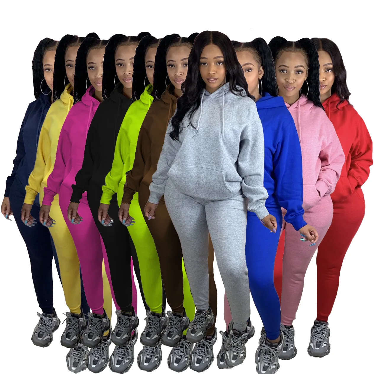 
Trendy Casual Sports Multiple Color Plain Women Sweatpants and Hoodie Set 