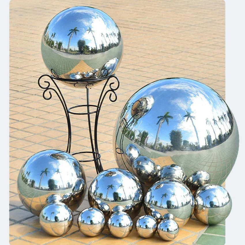 Polished Modern Metal Art Aisi304 Stainless Steel Hollow Garden Ball Decorative Mirror Ball