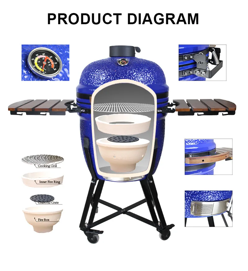 High Quality Kamado 23.5 inch Charcoal Kamado Grill Ceramic BBQ