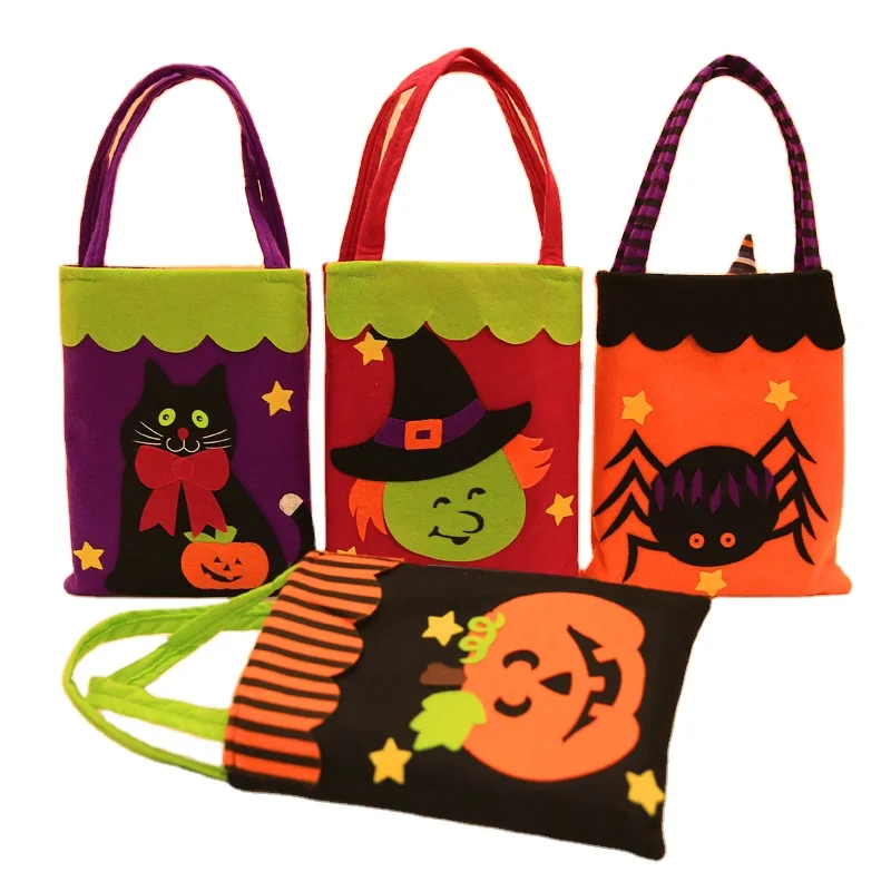 Wholesale Cheap Halloween Ornaments High Quality Halloween Handbag Handmade Fabric Kids Candy Bags for Halloween Decorations