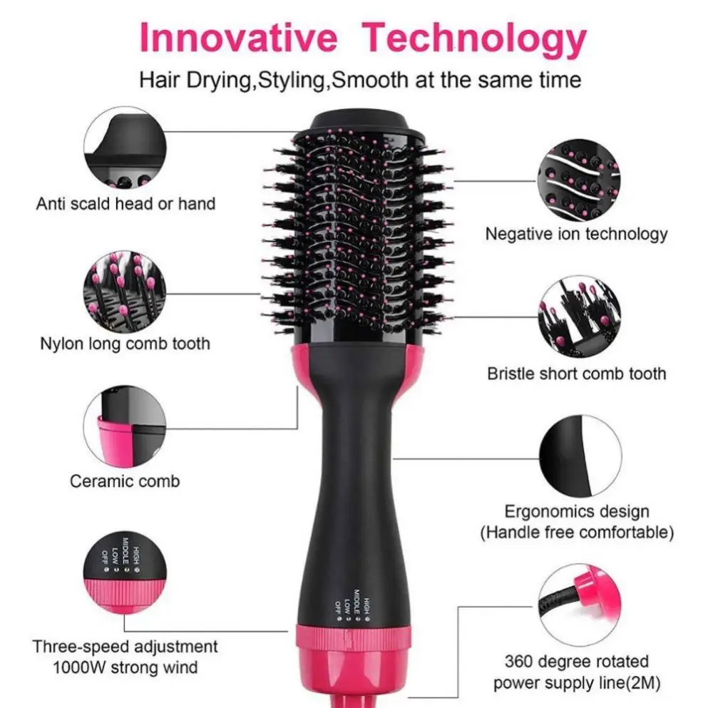 Hair Brush Private Label Flat Iron Hot Air Pick Electric Comb One Step Dryer Fast