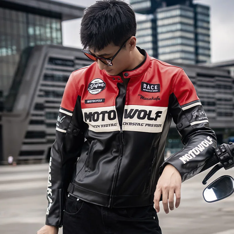 MOTOWOLF high quality leather motorcycle riding jacket for men