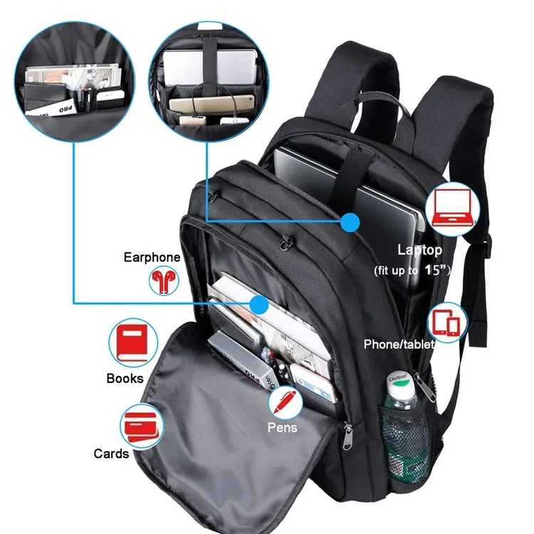 15.6 inch soccer school backpack laptop bag custom soccer backpack with usb charging port headphone jack