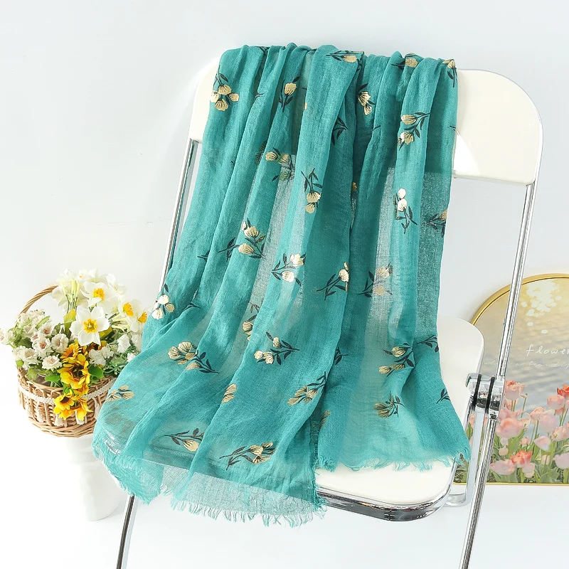 Custom Women Gold New Arrival Decoration Foil Dragonfly Print Shawl Pashmina Scarf