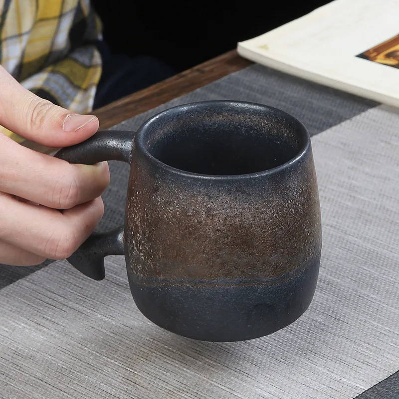 
350 ml 11.8 oz Japanese style hand made ceramic coffee mug retro Coarse pottery The Arab coffee cup home office cup logo custom 