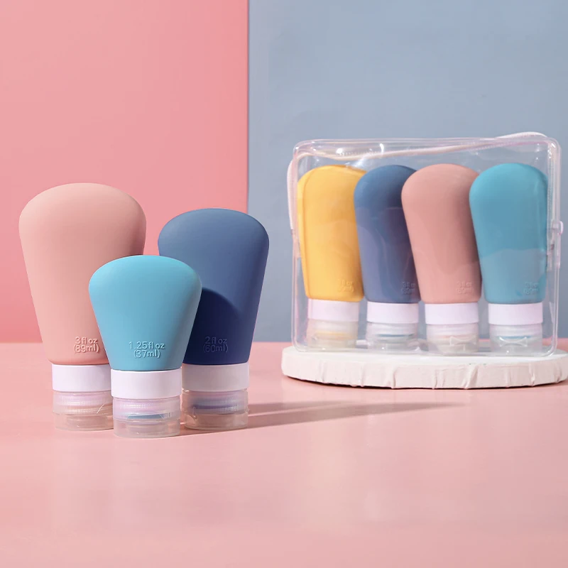Hot Sale Portable Squeezable 37ml 60ml 89ml Set Toiletry Bottles Travel Kit Silicone Travel Bottles With Lid
