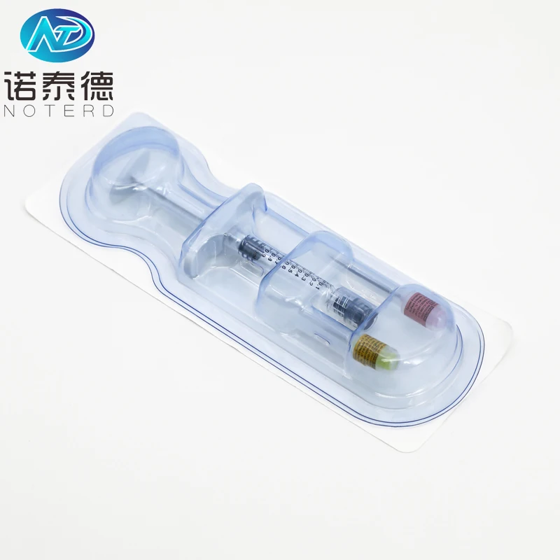 Filling hyaluronic acid 1cc 1 ml luer lock glass syringe with blister packaging