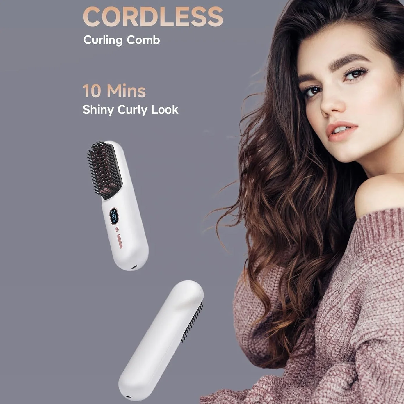 Wireless White Hair Straightener Comb 9600mAh Type-C Rechargeable Portable Negative Ion anti-scald Hair Straightening Comb