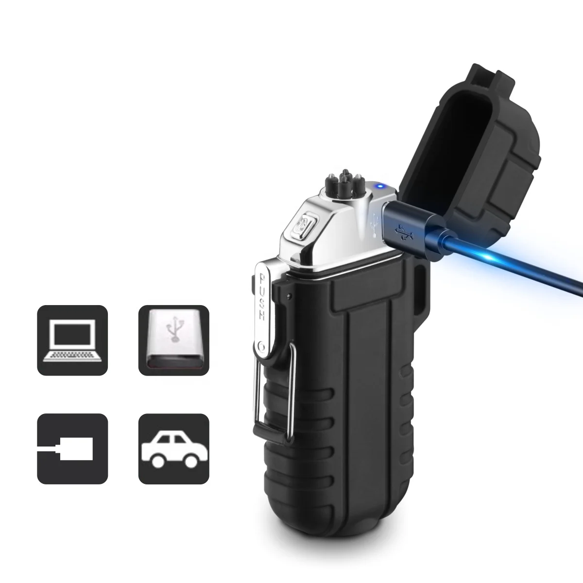 Custom Windproof Cigarettes Smoking Arc Lighter Outdoor Usb Lighter For Camping BBQ with Flashlight