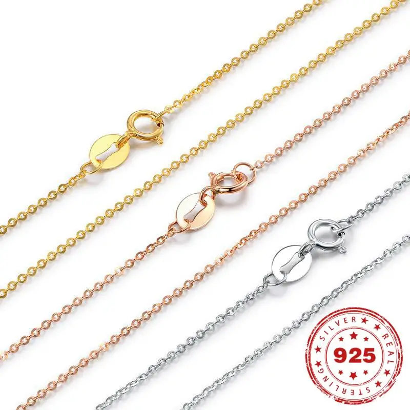 Free Sample Rose White Gold Color 16 18 22 24 28 32 Inch Chain Chopin Link S925 Sterling Silver Necklace