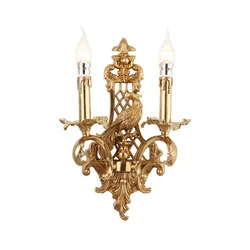French copper peacock carving Luxury exquisite wall lamp villa bedroom wall lamp