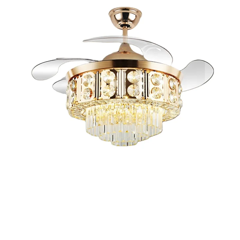 744C Luxury crystal fan light hidden blades 42 inch 110V 220V remote control for bedroom living room