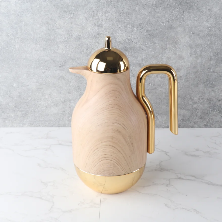 New Arrival 1L Arabic Dallah Luxury Vacuum Flask High Quality Insulated Thermos Kettle Pot Pink Glass Coffee Set for Home Use