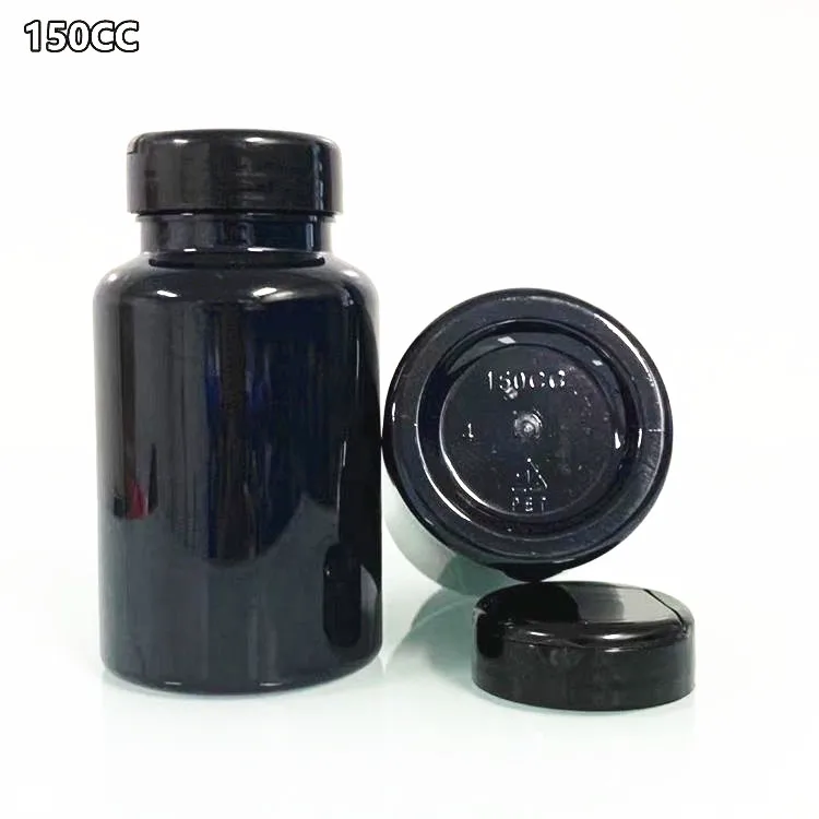 Wholesale 5oz 150cc 150ml PET Black Plastic Pill Packer With 38/400 Neck Black Screw Top