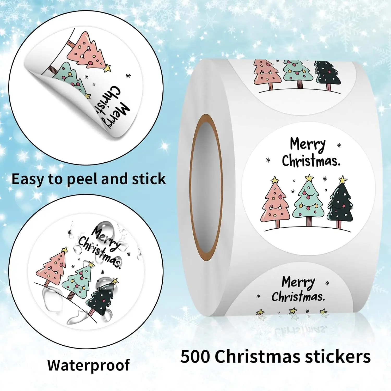 Festive Christmas Stickers Roll Christmas Sticker Roll for Merry Christmas Decorations Waterproof Adhesive Stickers