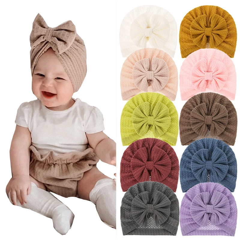 14 colors kids solid color bows hair band baby cute head accessories knit headbands for girl wholesale turban