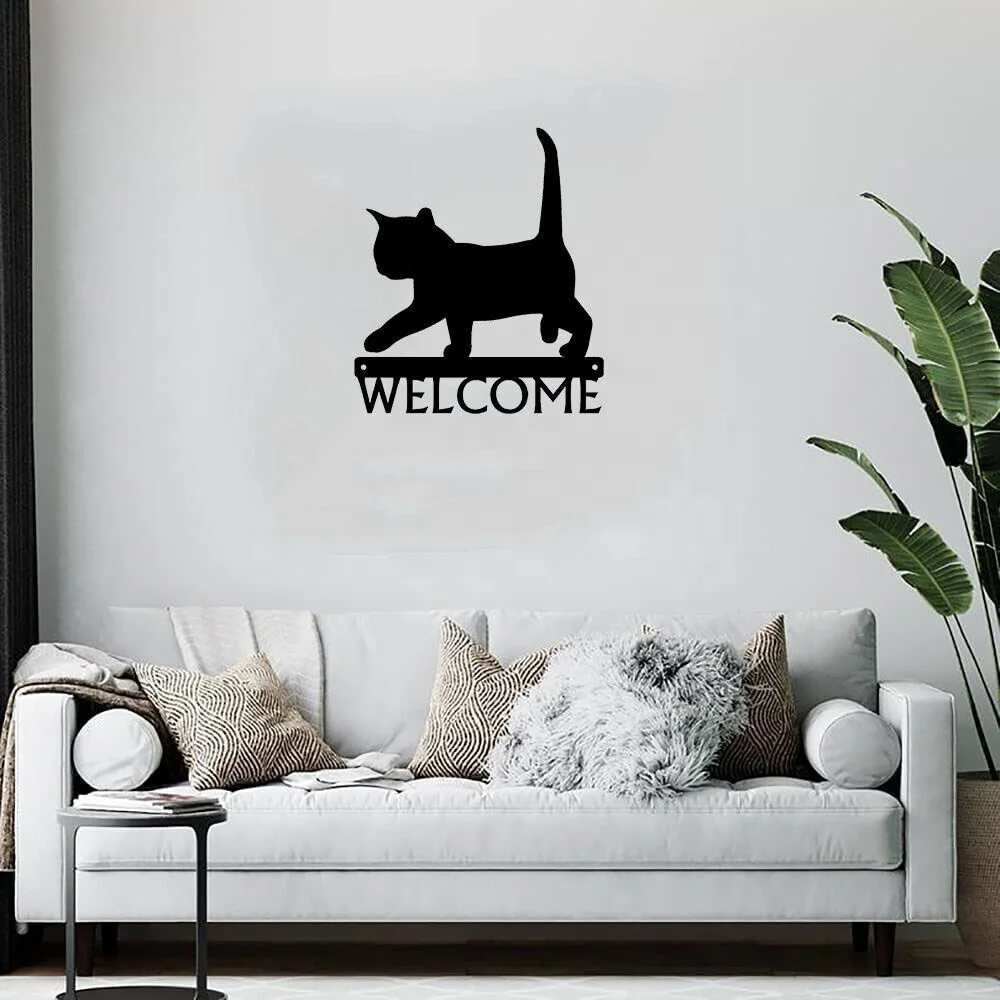 Customizable Laser Cut Black Cat Metal Wall Art Decoration Home Welcome Sign Decor