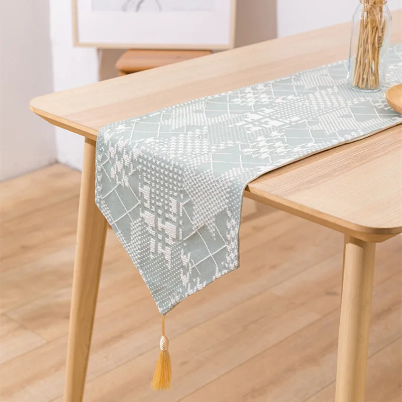 i@home double layers linen jacquard bed end runner coffee party dining table runner