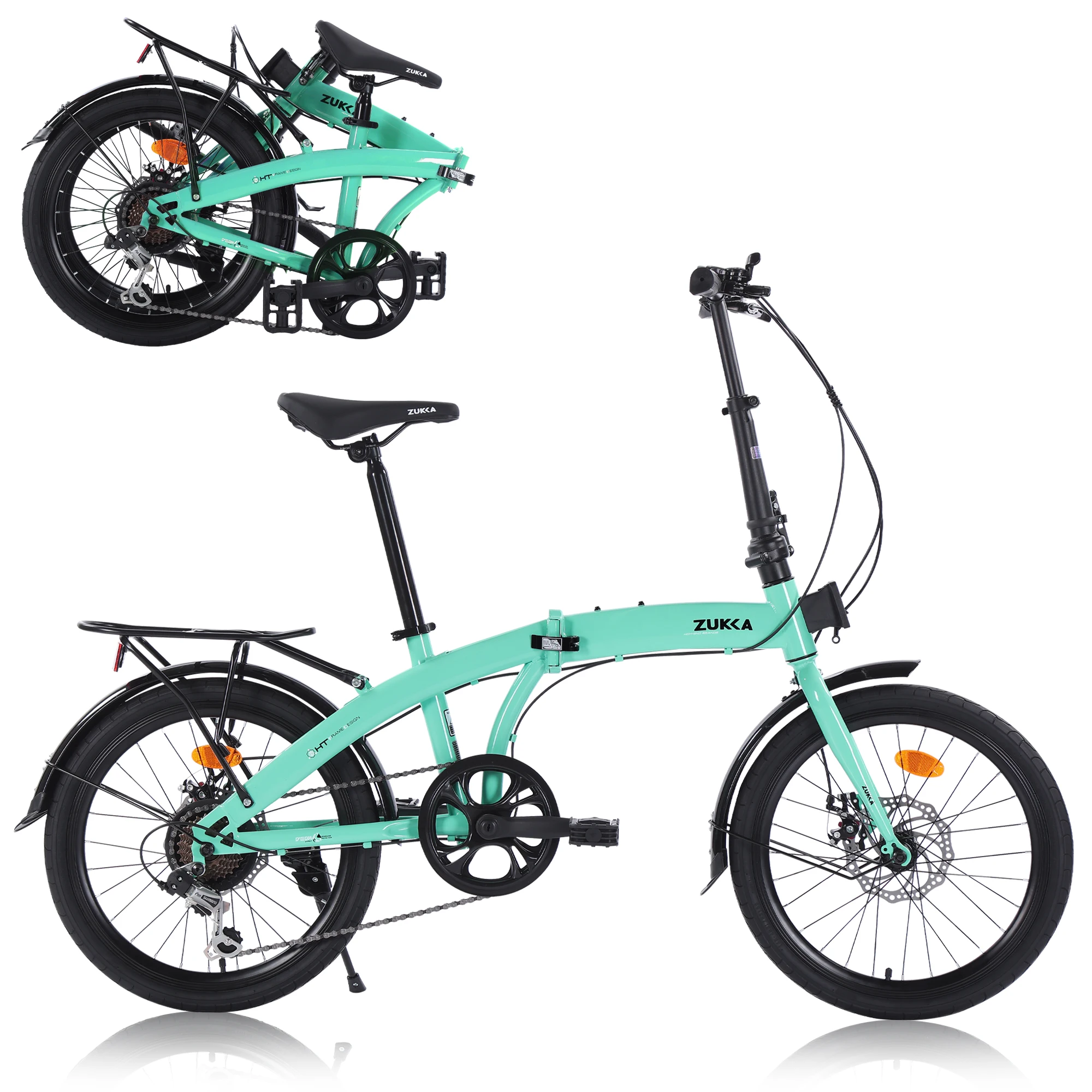 ZUKKA 20' Folding Bicycle With Steel Frame and Disc Brake 7 Speed Gear Foldable Bike Commuter Junior Folding Bike