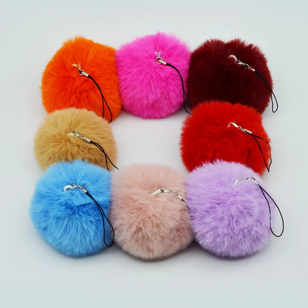 Cheap 8cm Fluffy Soft Faux Rabbit Fur Ball Car  Pompom Key Chains  holder Women Bag Pendant Jewelry Gifts phone decoration