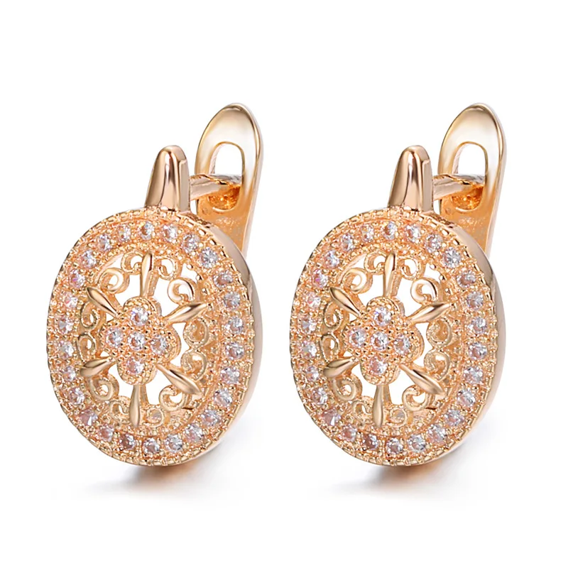 Korean jewelry creative retro fashion simple copper rose gold plated AAA zircon Clip-on Earrings women